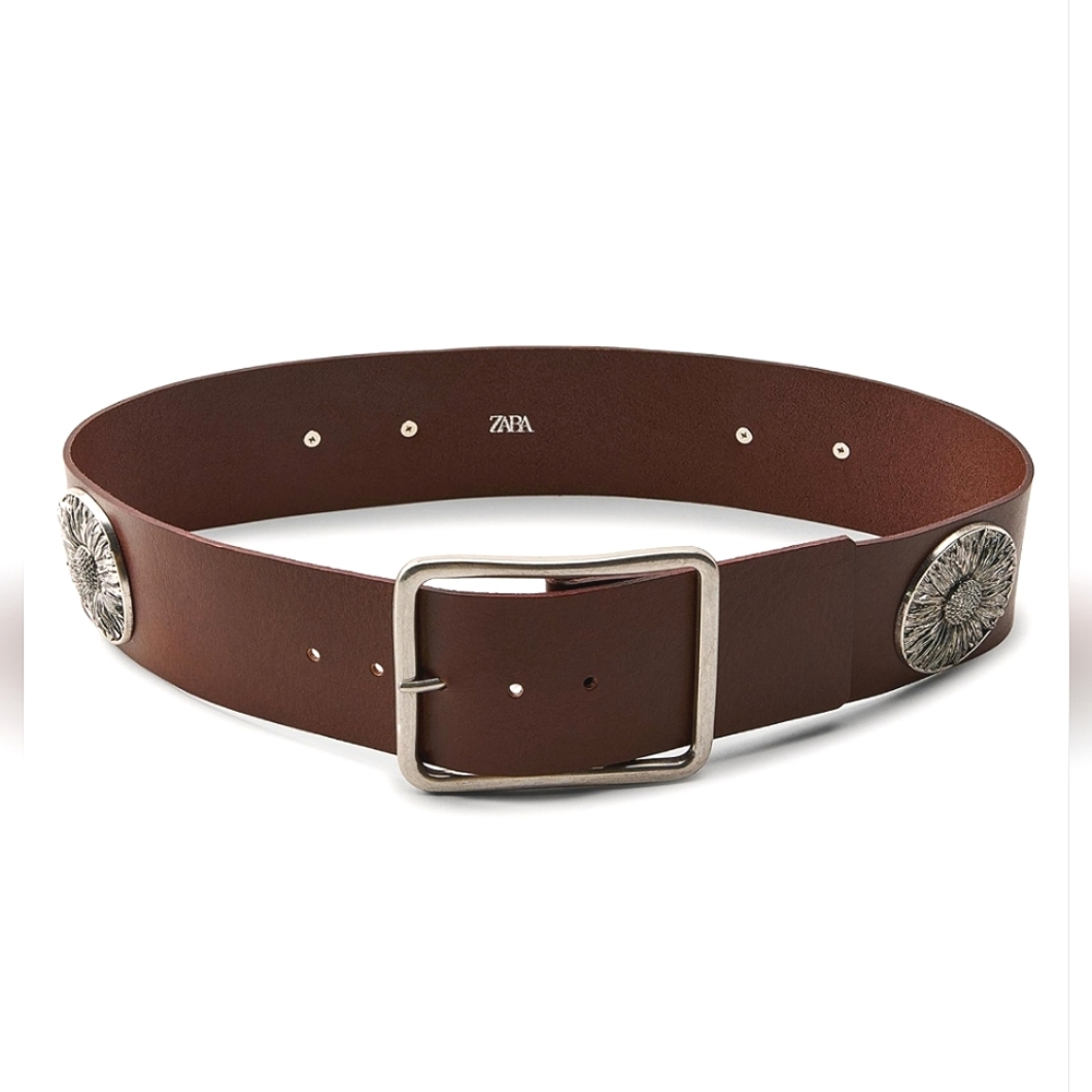 ZARA 💯% LEATHER WIDE BELT WITH FLOWERS 🏵🏵🏵